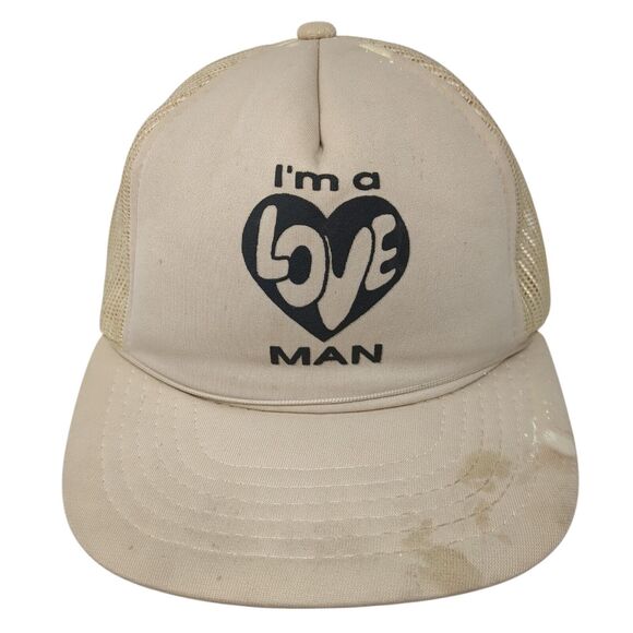 I'm A Love Man Strapback Trucker Hat Tan OS Adjustable Embroidered Mesh Back - Picture 1 of 8